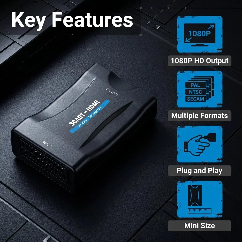 Scart To Hdmi - Adaptateur convertisseur avec câble USB pour